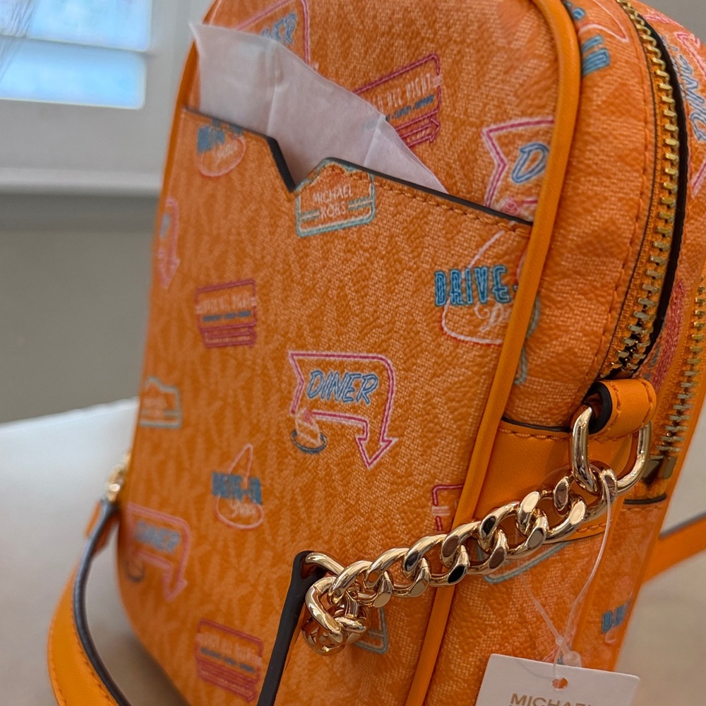 Michael Kors Jet Set Travel Vibrant Orange Graphic Crossbody Bag - Picture 3 of 12